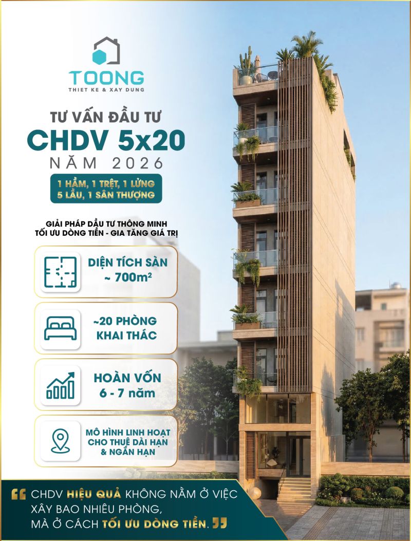 Chi Ph&iacute; X&acirc;y Căn Hộ Dịch Vụ 5x20 Năm 2026 &ndash; B&agrave;i To&aacute;n Đầu Tư Cần Nh&igrave;n Đ&uacute;ng Ngay Từ Đầu